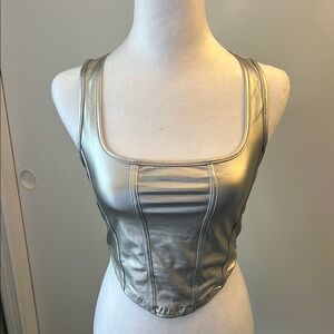 NWT Metallic Silver Corset Top